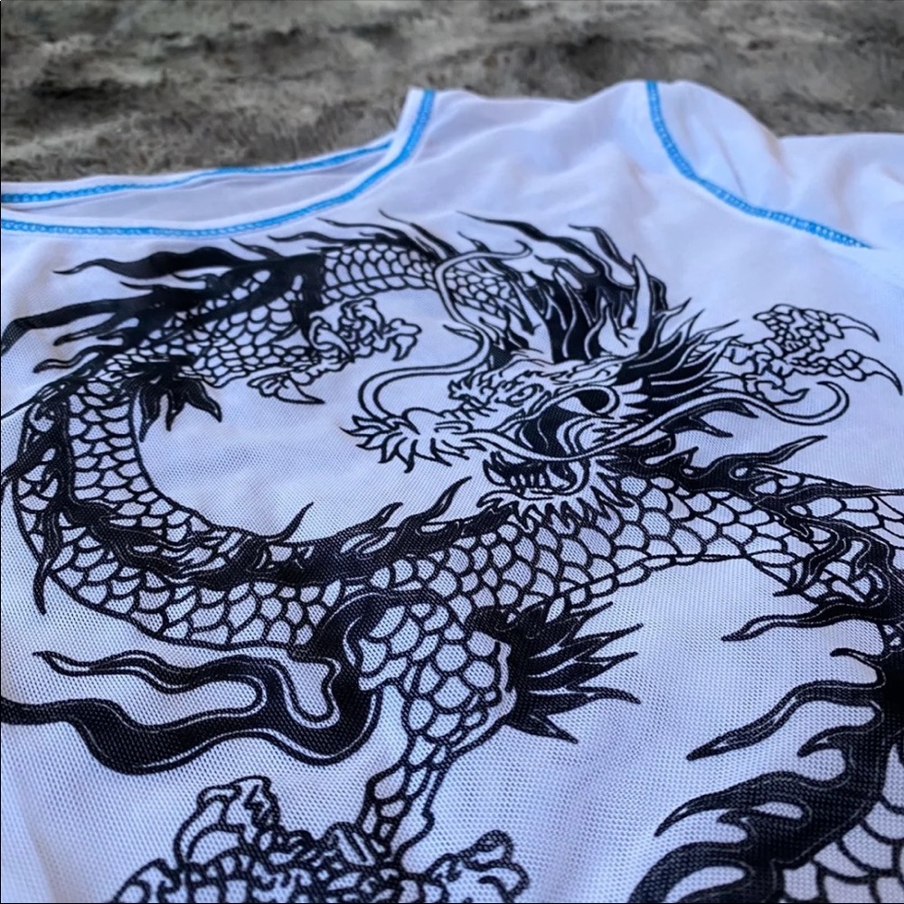 Mina Lucky Dragon Crop Mesh Tee - Picture 5 of 7